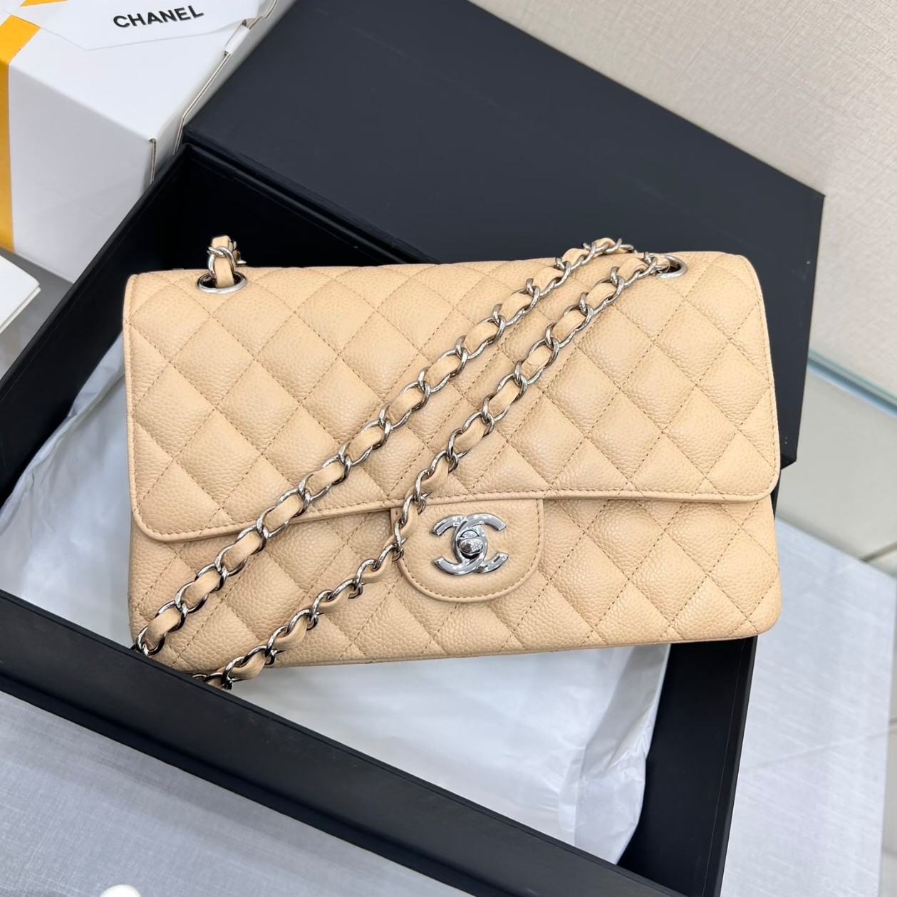 99新 Chanel/香奈儿 Chanel 奶茶cf荔枝纹中号 25120077-01