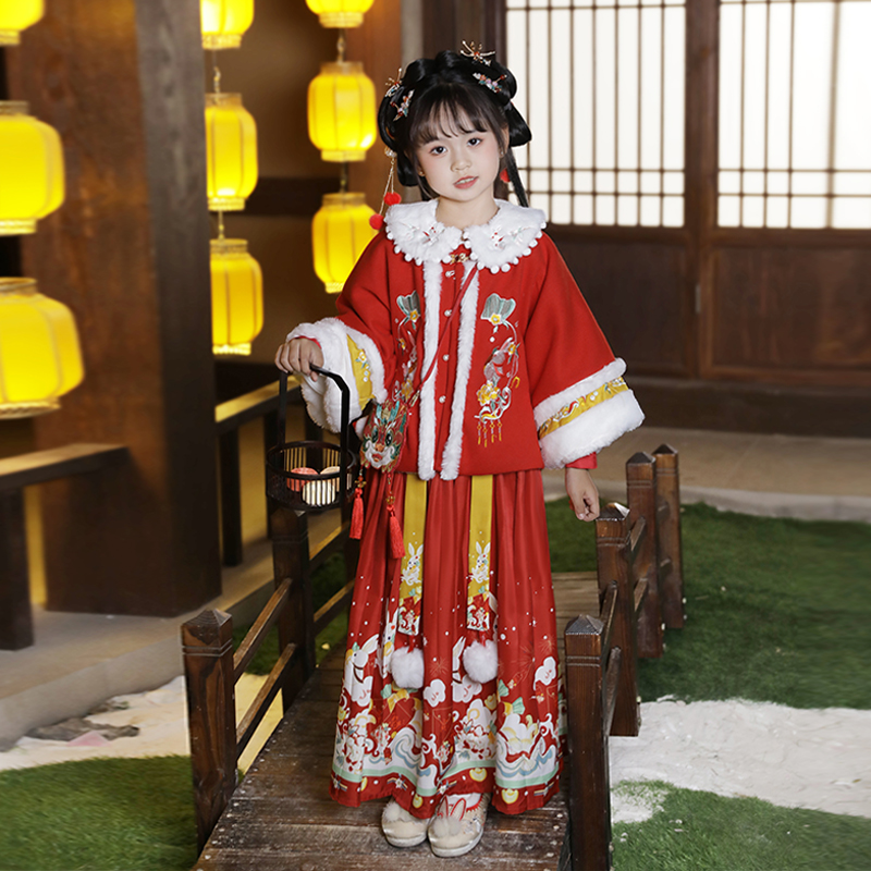 儿童汉服女童冬款2025新款古装加厚中国风套装古风唐装过年拜年服