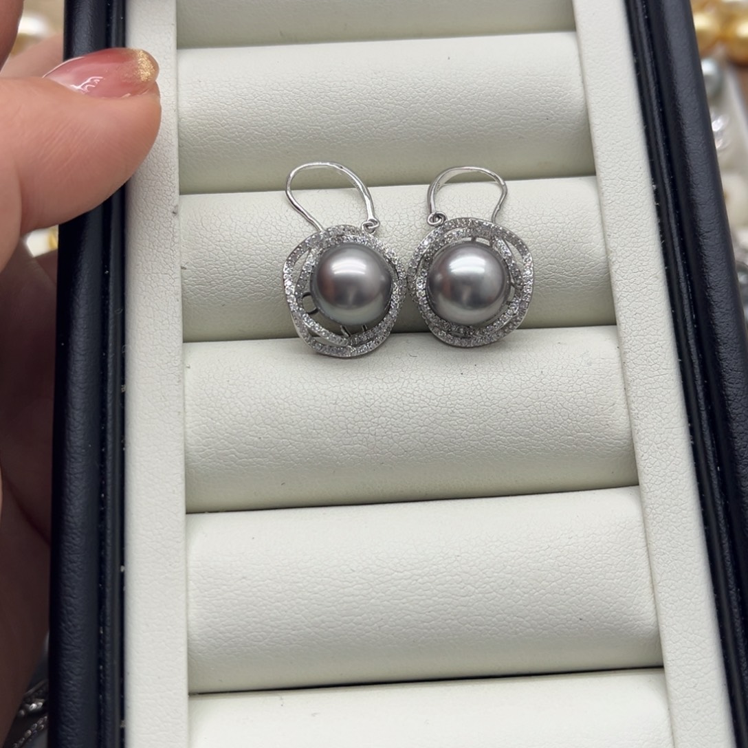 耳饰银S925镶嵌海水珍珠