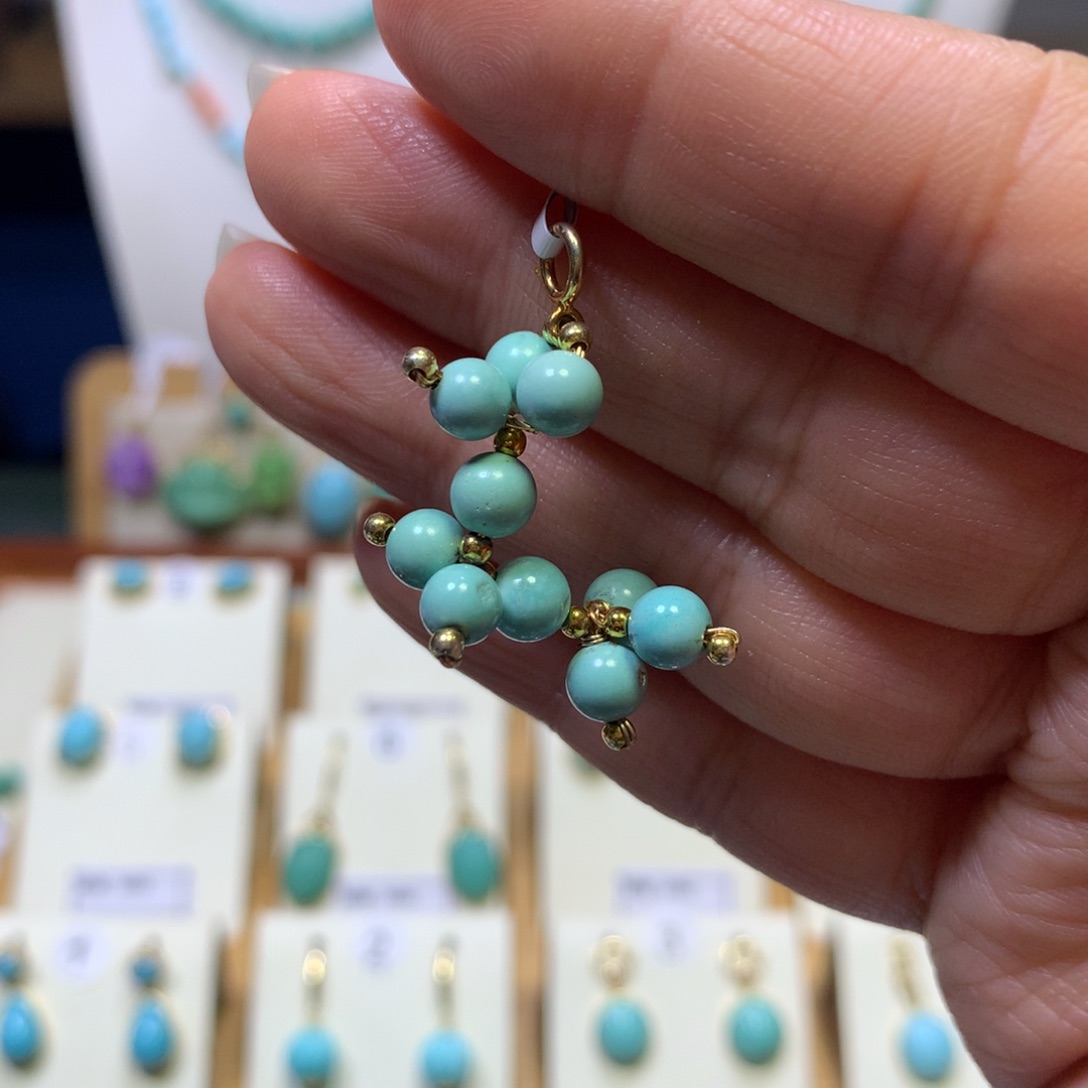 绿松石银S925镀金镶嵌挂件