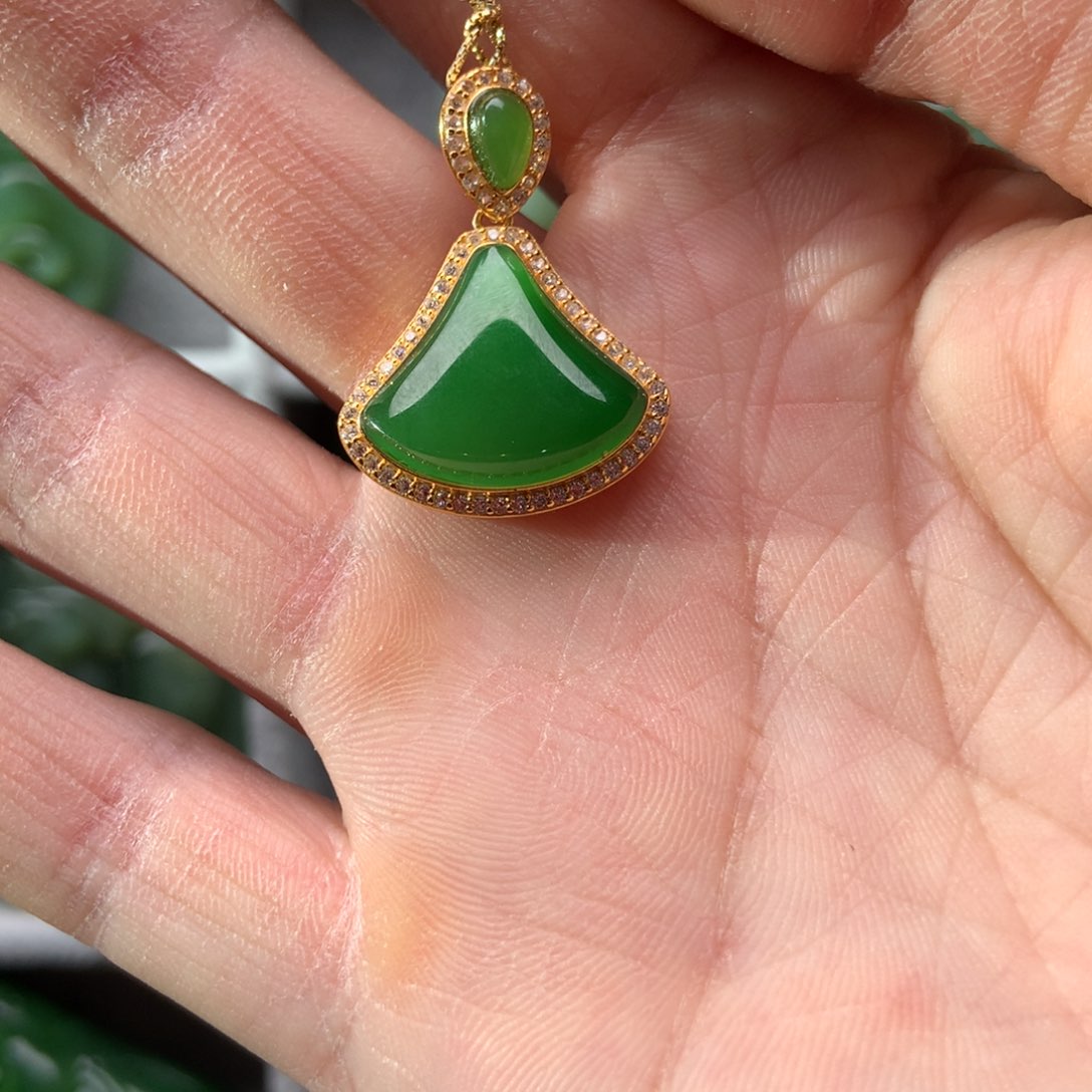 和田玉颈饰银S925镶嵌