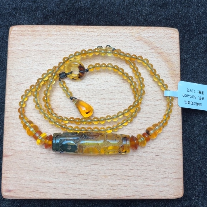 琥珀未镶嵌珠宝奇石九眼天珠锁骨链