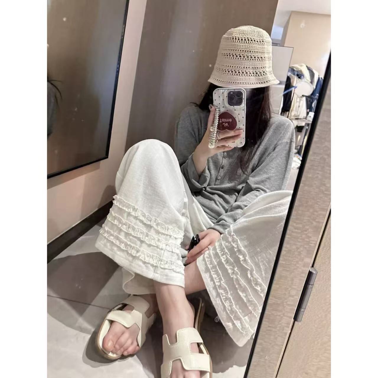 徐秋阳  白调花边   秋季新款百搭时尚休闲显瘦显腿长休闲裤