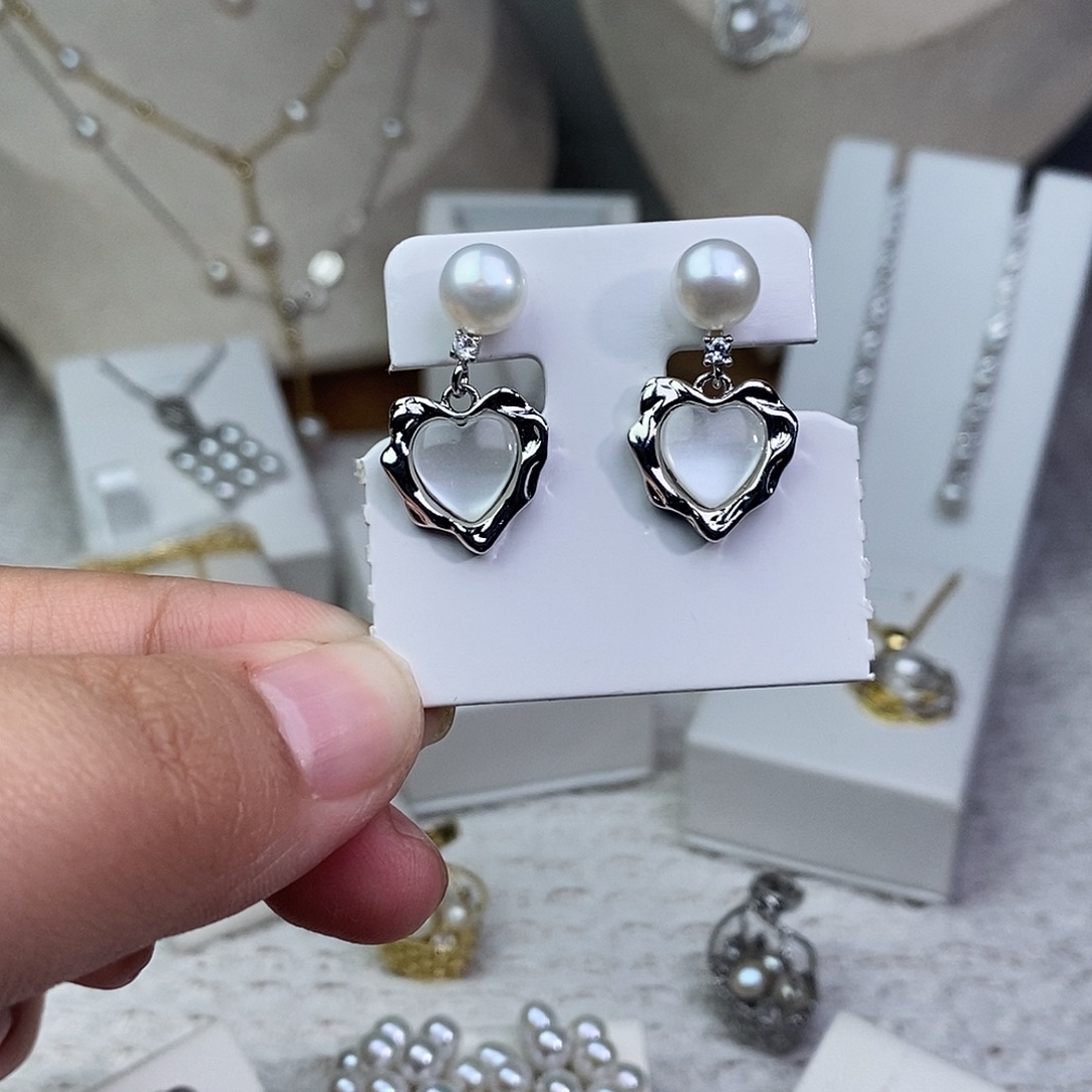 淡水珍珠耳饰银S925镶嵌