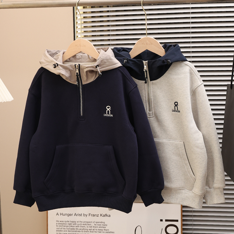 童装男童加绒卫衣2025新款儿童秋冬装加厚连帽上衣宽松帅气百搭潮