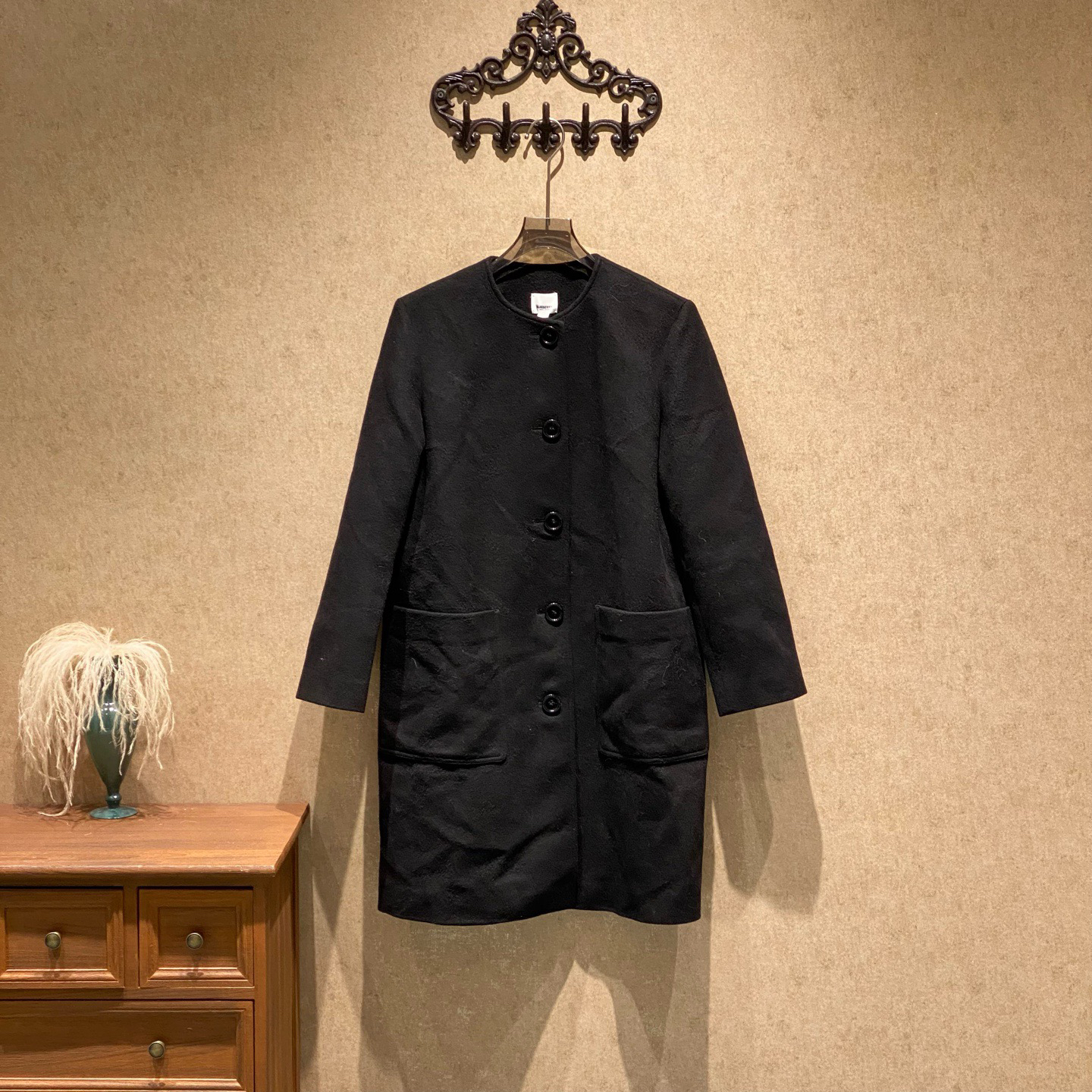 未使用 BURBERRY/博柏利 黑色羊毛毛呢大衣/36码/JM40642
