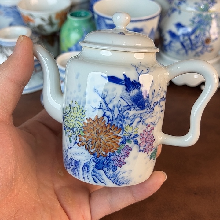 下***伞瓷片景德镇全手工手绘陶瓷