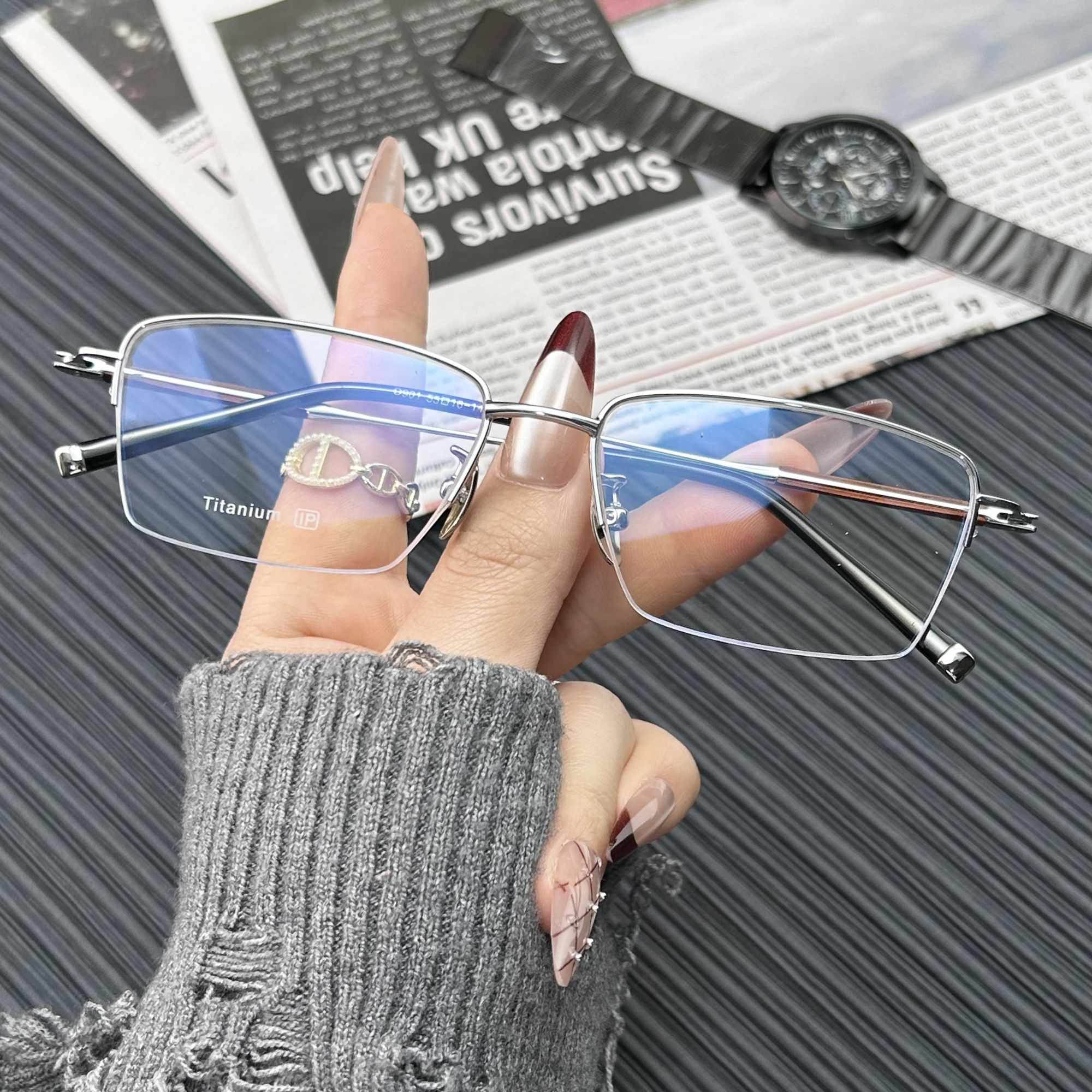 纯钛商务半框近视眼镜男款可配防蓝光变色镜片散光度数眼镜框架