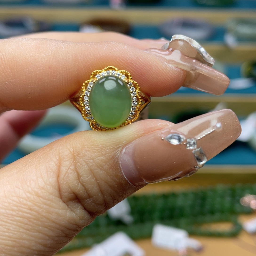 和田玉戒指银S925镶嵌