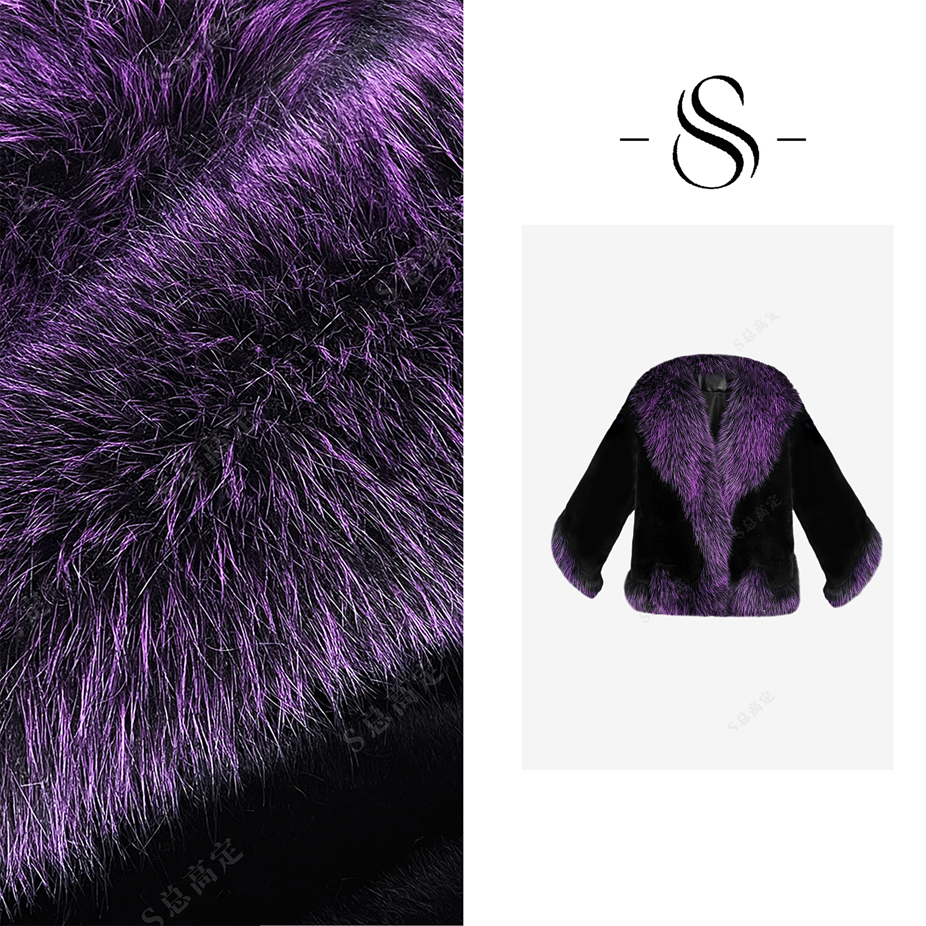 【妮妮】欧式冬季高级黑紫撞色贵妇气质百搭短款外套D0429