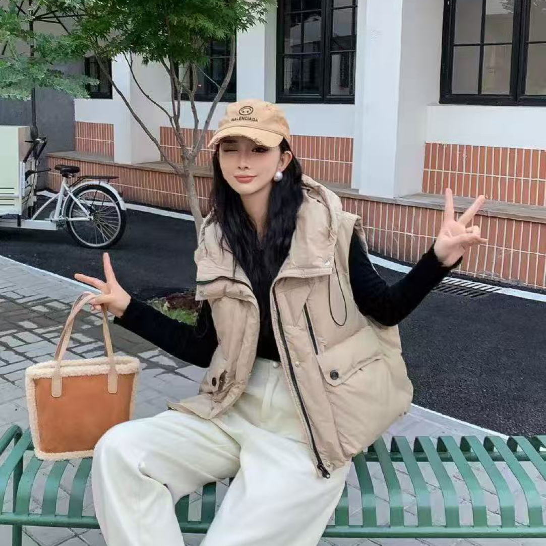 （衣长55）8862秋冬新款韩版宽松显瘦连帽工装马甲女