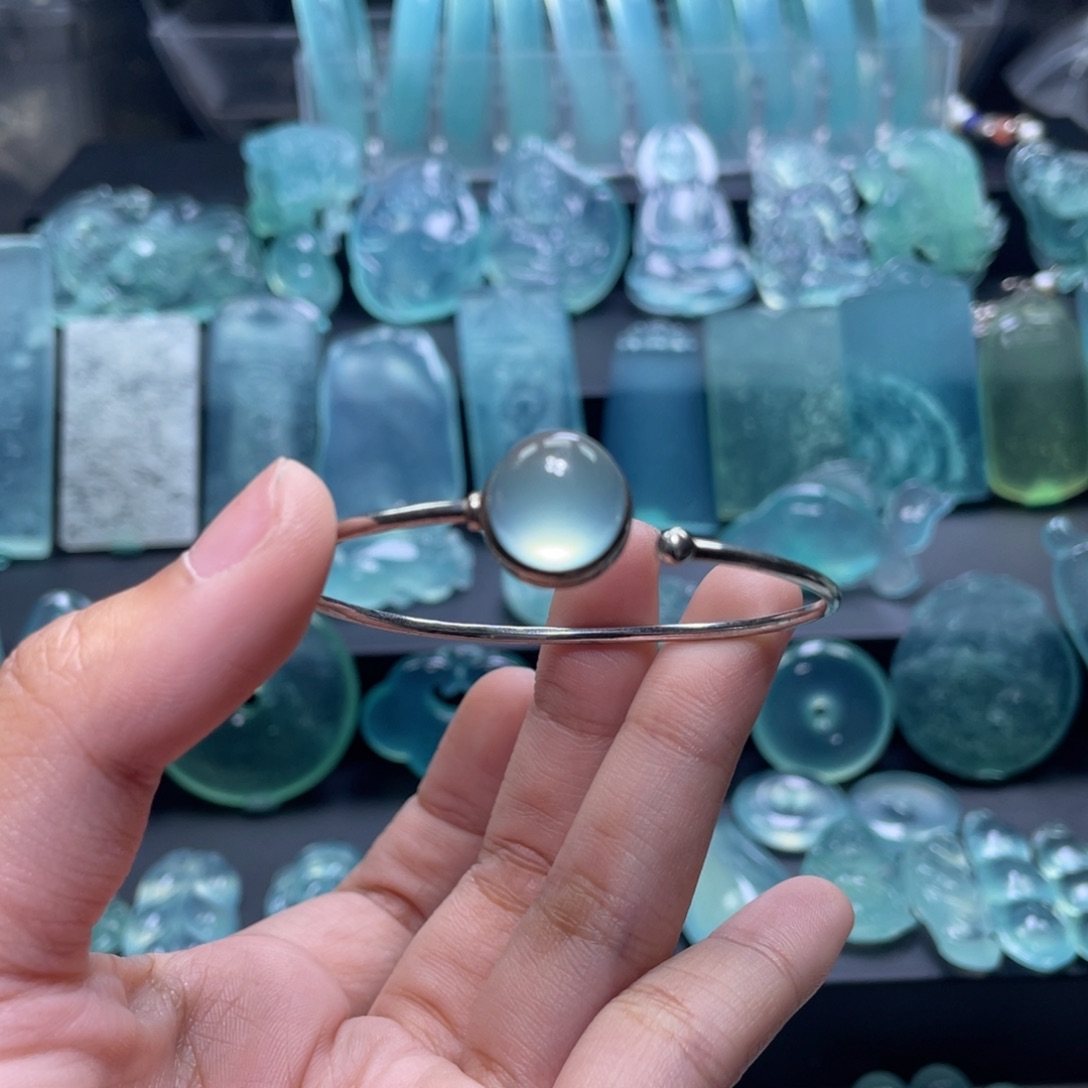 蛇纹石玉手链银S925镶嵌我****儿