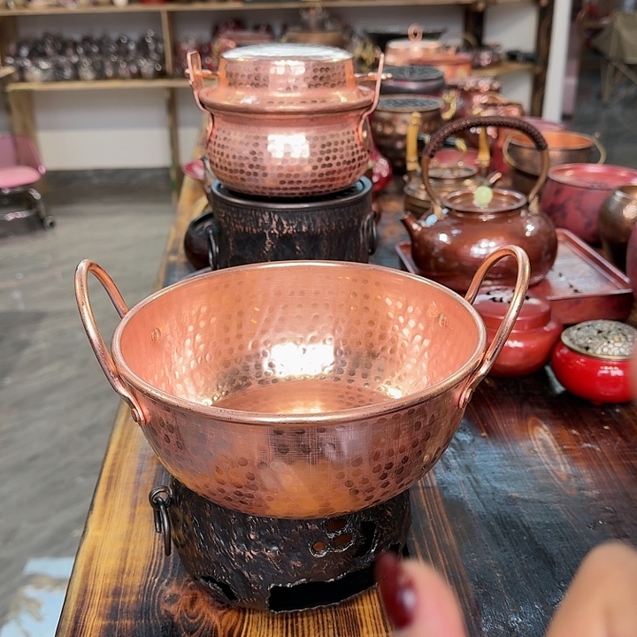 紫铜手工双耳锅一个20口径