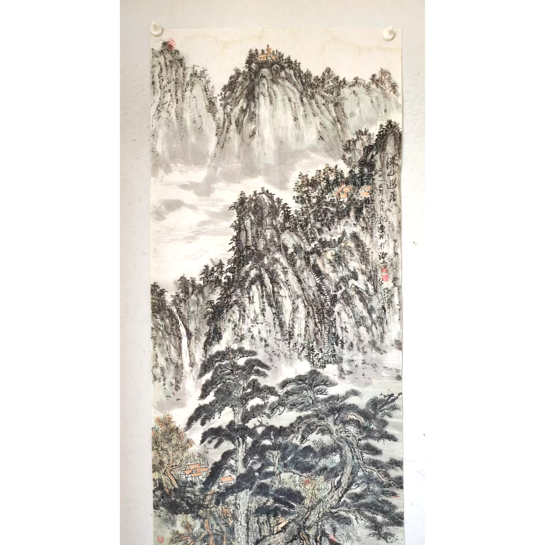 4283 多年前的纯手绘老字画《深山幽居》中堂  尺寸 135×65