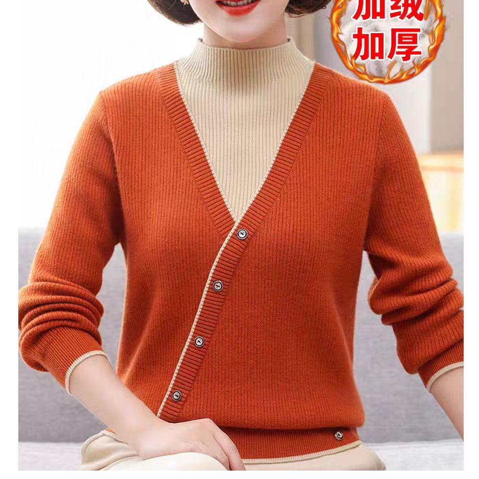  纪凡姬/4239-新款一体绒女士保暖冬季高级针织假两件打底衫