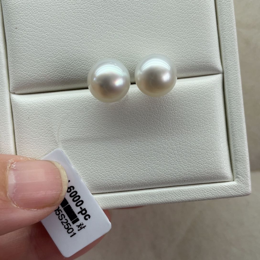 海水珍珠耳钉银S925镶嵌10-11mm