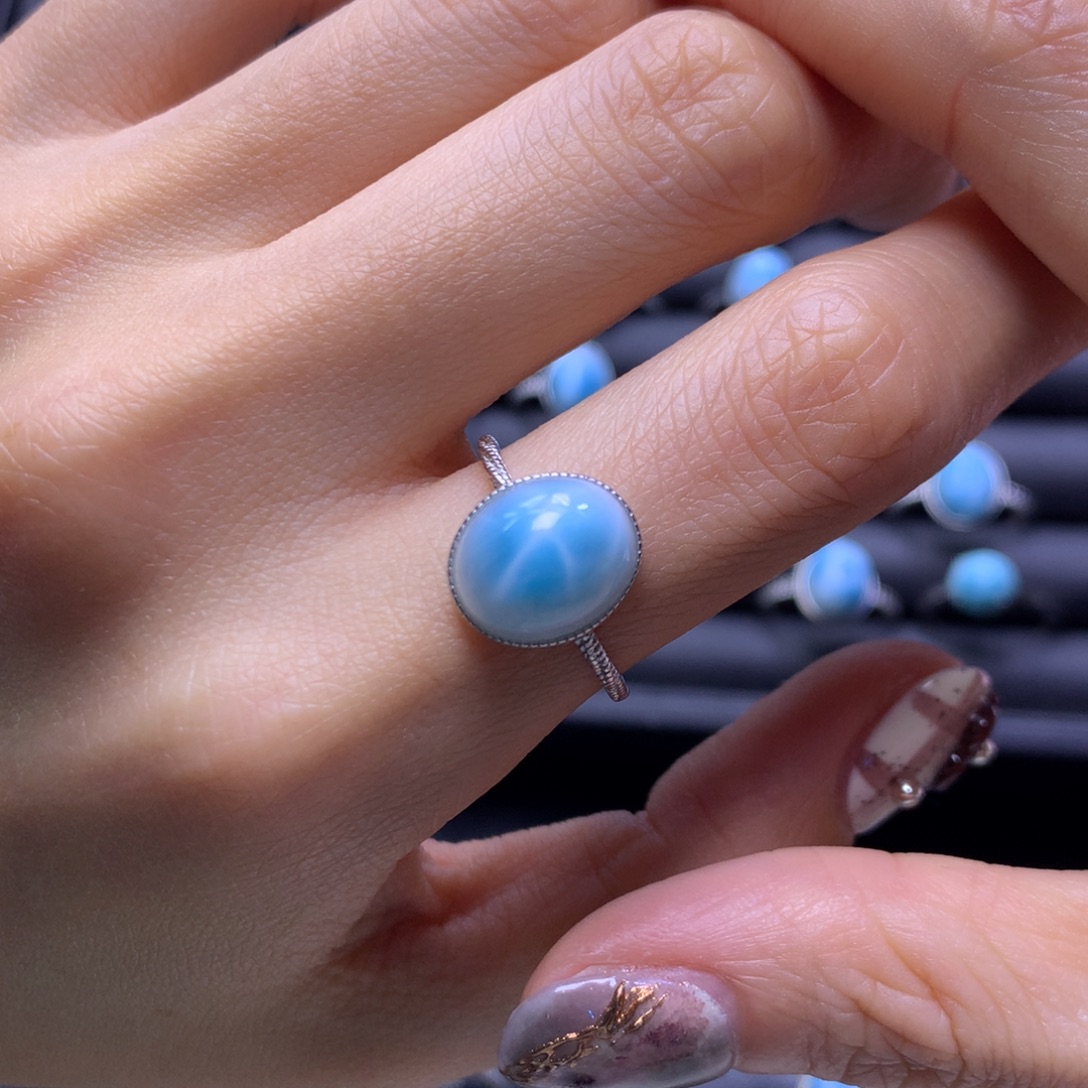 针钠钙石（海纹石）未镶嵌戒指蛋面戒指