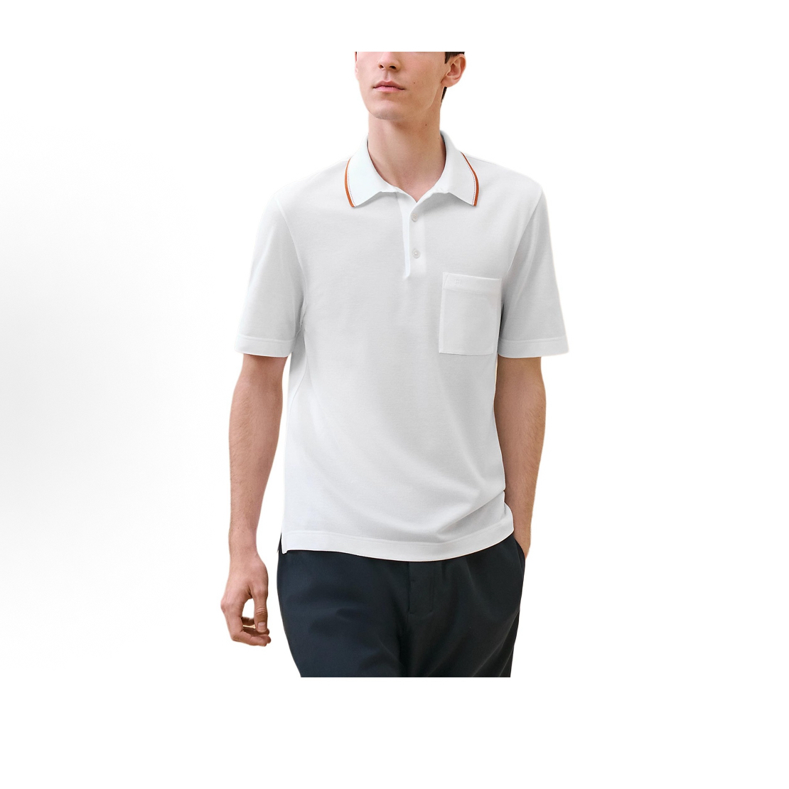 99新 Hermes/爱马仕 罗文纯色polo短袖/M码/工价4588/编10239