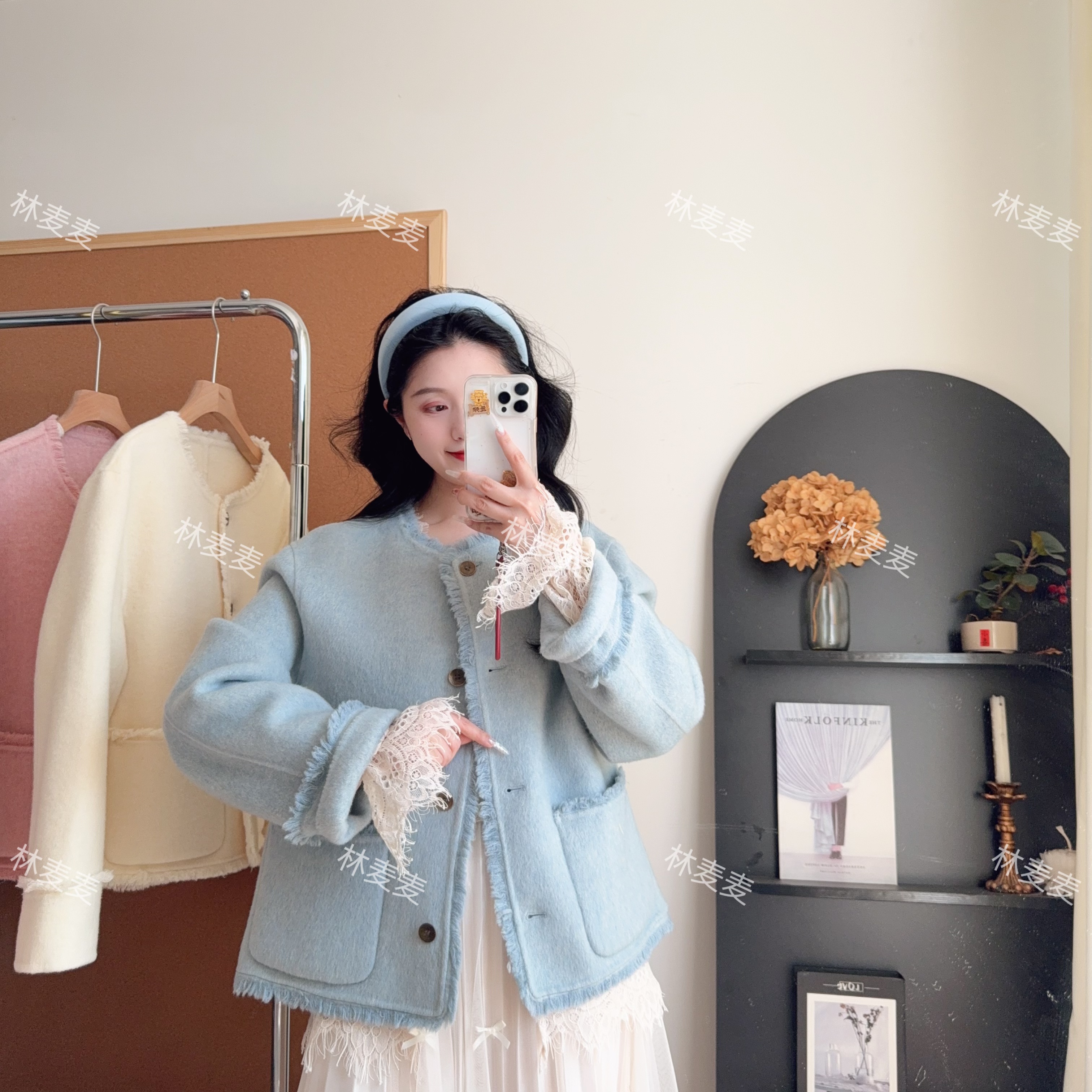 林麦麦【印象派】新款双面呢大衣女短款小香风拉毛呢小个子外套8890