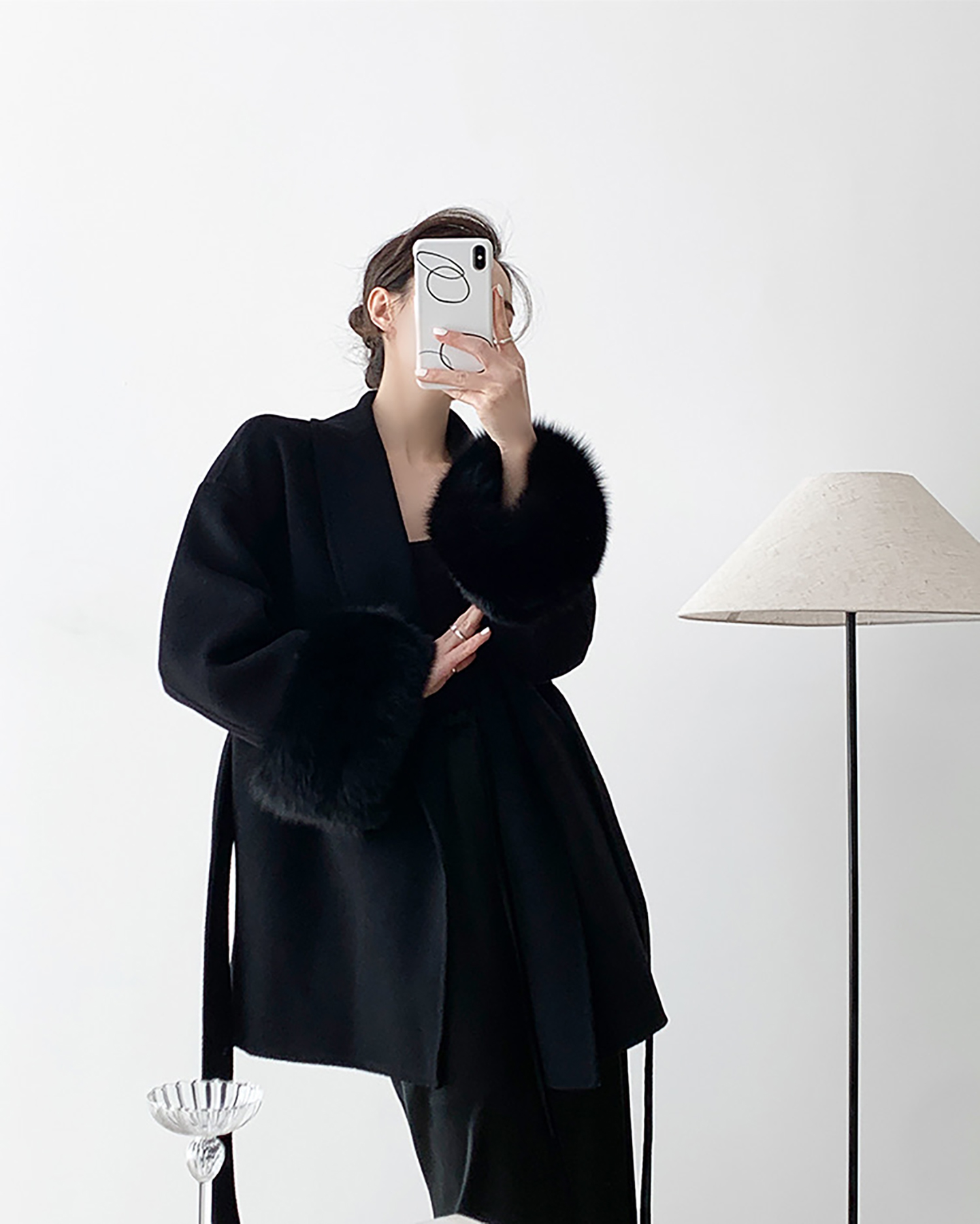 高级感黑色双面毛呢大衣女2025冬季新款小个子系带短款呢子外套