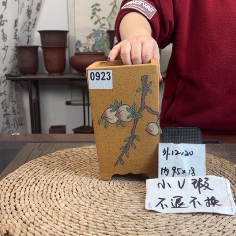 紫砂花盆微微瑕孤品手绘签筒0923