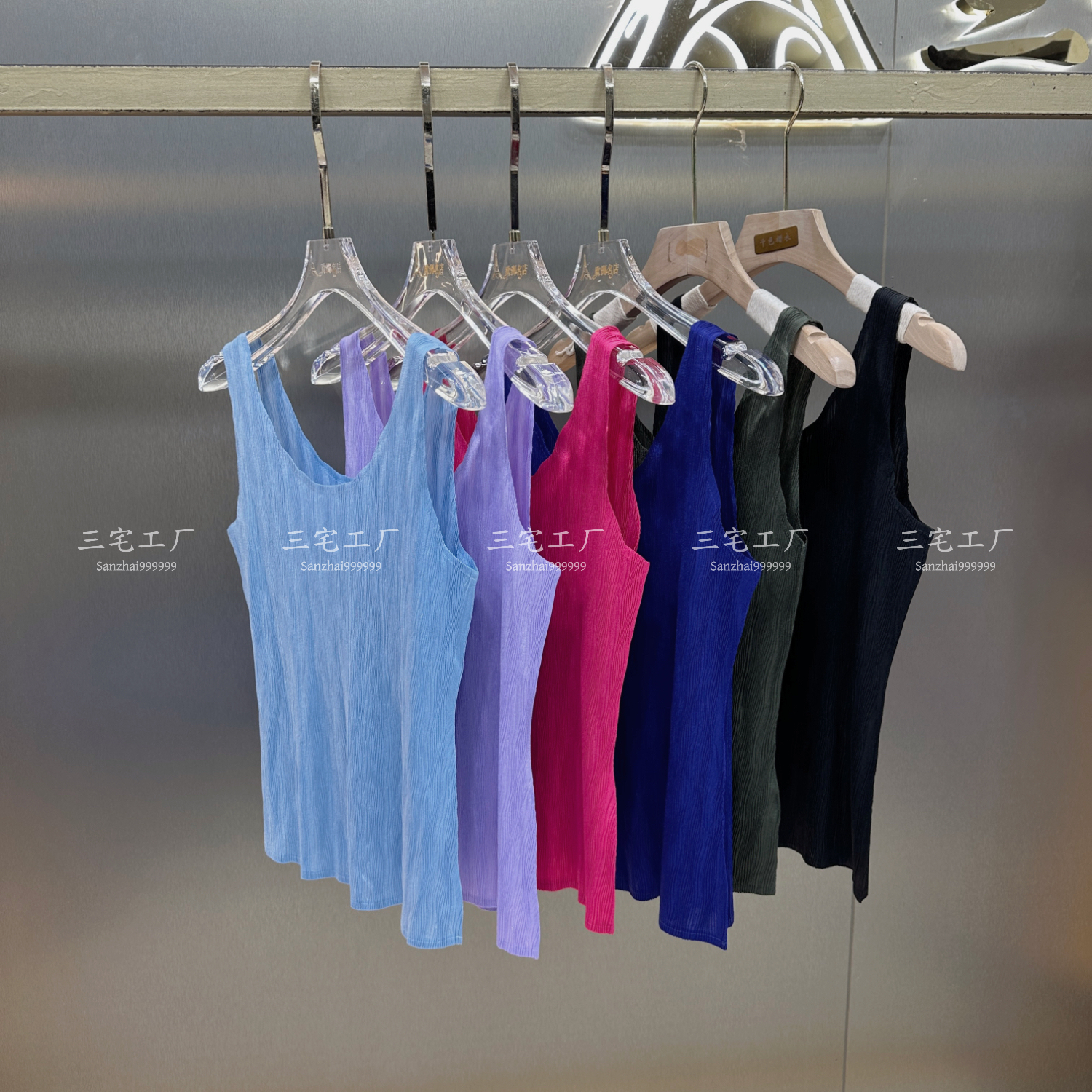 三宅褶皱夏季新款纯色百搭外穿吊带背心内搭小吊带无袖上衣
