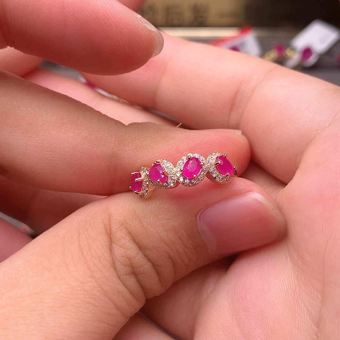 红宝石戒指银S925镶嵌