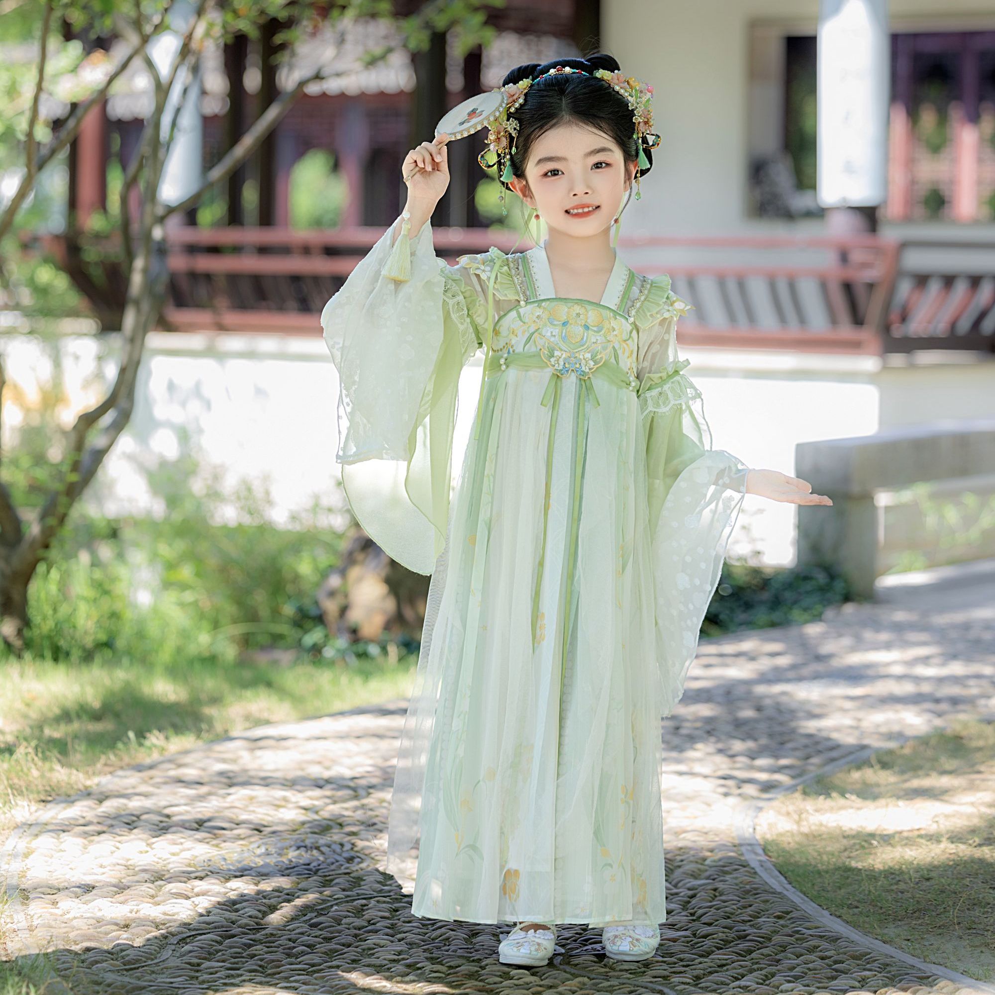 女童超仙中国风重工刺绣高级汉服长袖儿童2025秋装古风唐装连衣裙