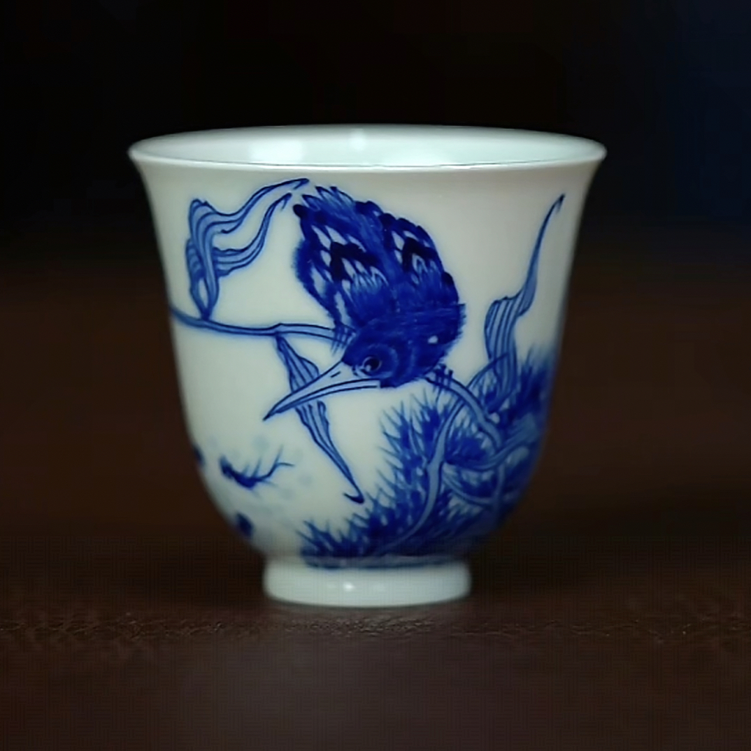 【小欢喜】纯手绘青花单翠景德镇青花瓷闻香杯品茗杯容量50cc