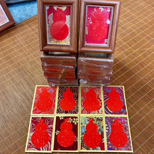 问纸楼·迷你宋锦全红空白半生熟宣纸硬卡套装（10套）送金元宝