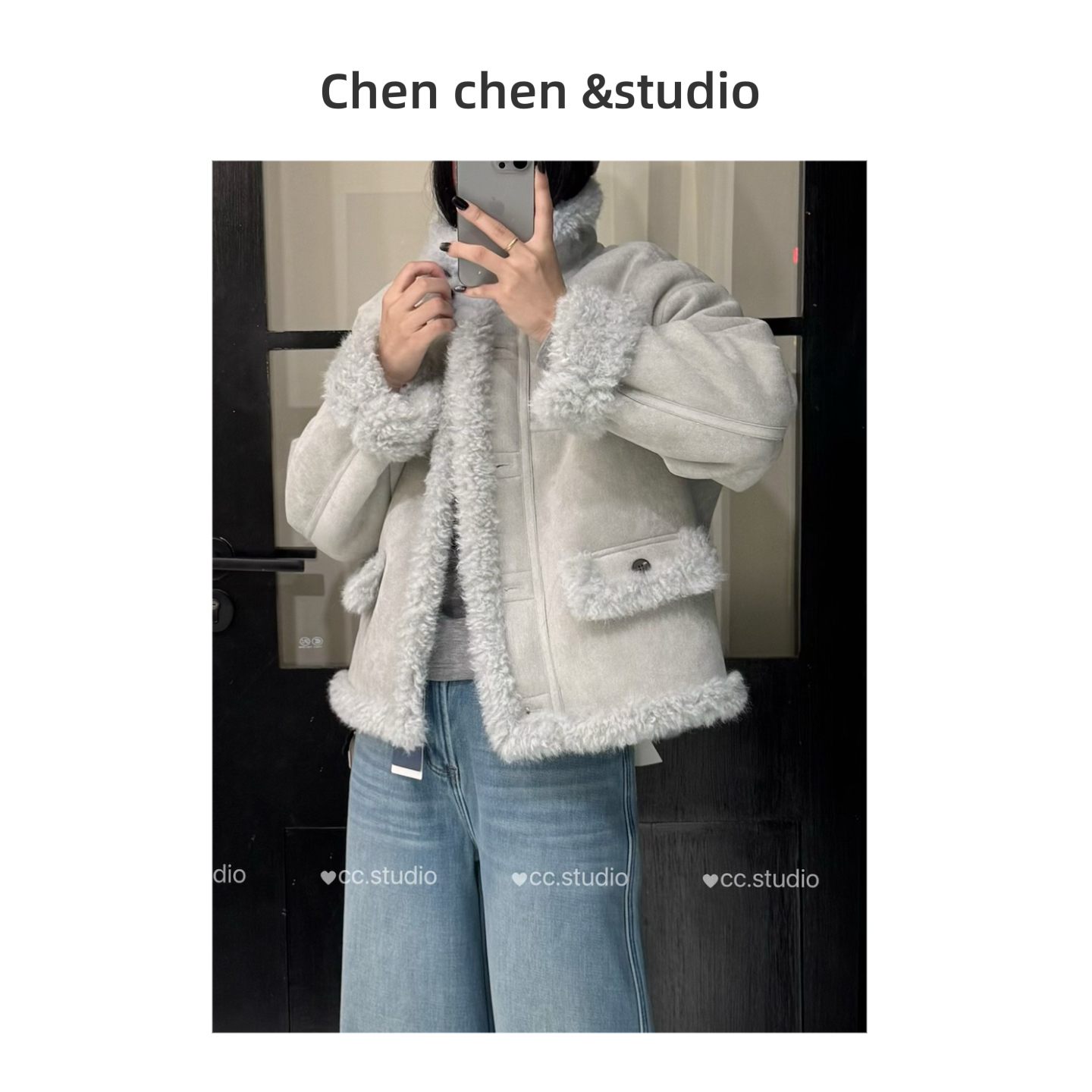 【雾霾蓝立领皮毛】韩系宽松显瘦温柔风短外套女冬季加厚保暖上衣