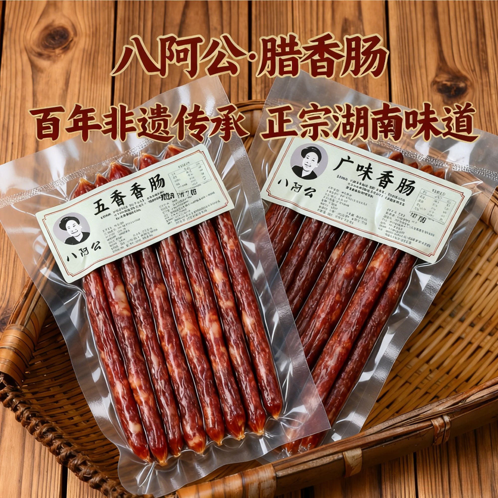 味缘斋八阿公(买1包）【非遗手工腊香肠】米糠烟熏三肥七瘦