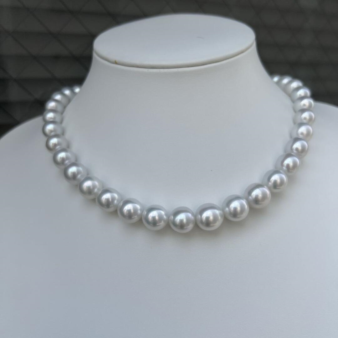 海水大溪地铂金灰全珠链珍珠项链