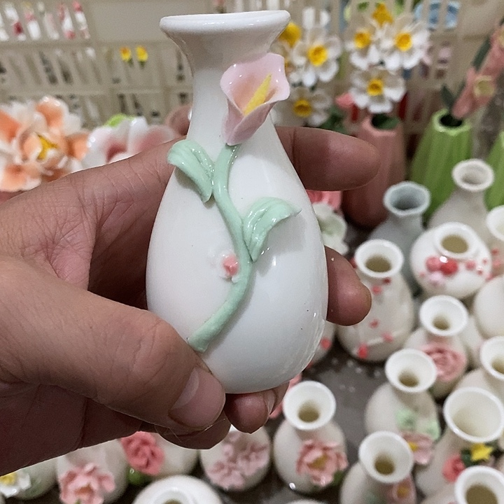 瓷片纯手工陶瓷花摆件瑕