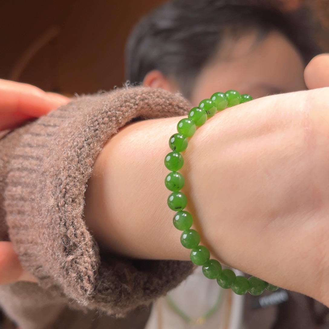 未镶嵌手串和田玉巴料碧玉辣绿6mm不换珠99