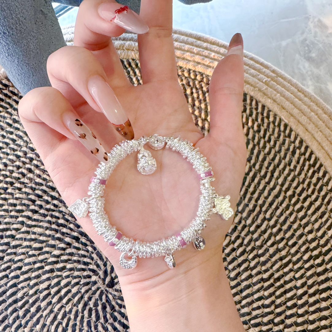 足银手镯 足银999.9小财财盘缠手镯铃铛开口盘缠新中式新年礼物