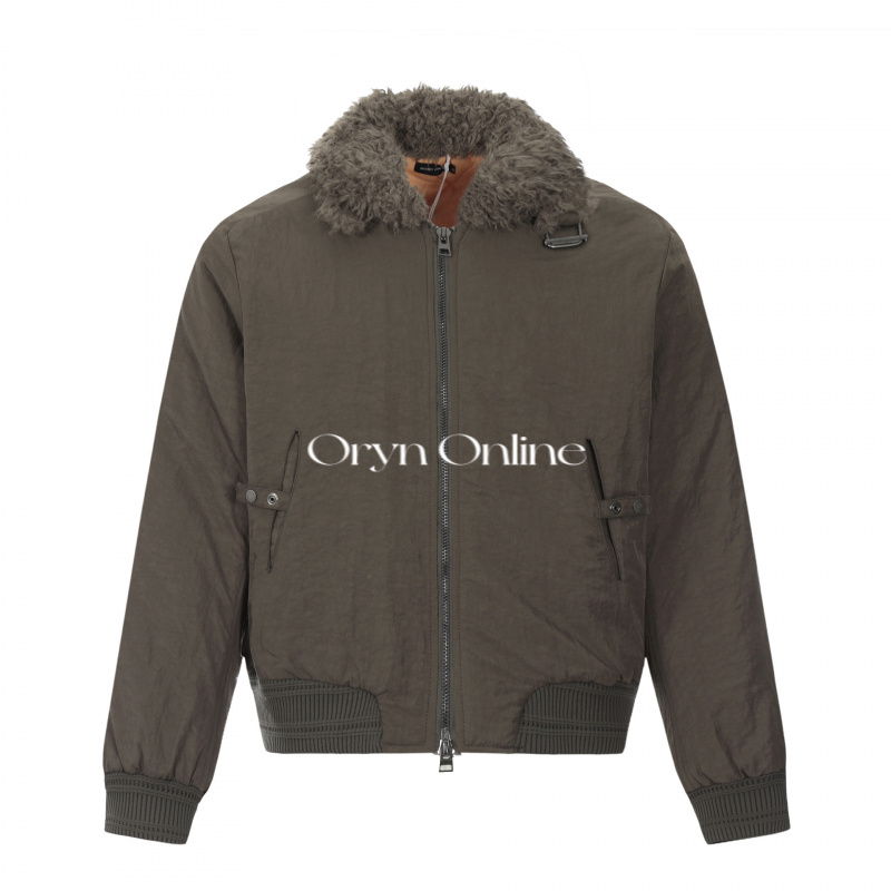 Oryn线上 美式咖色毛领外套男boxy短款加厚保暖棉服休闲工装夹克