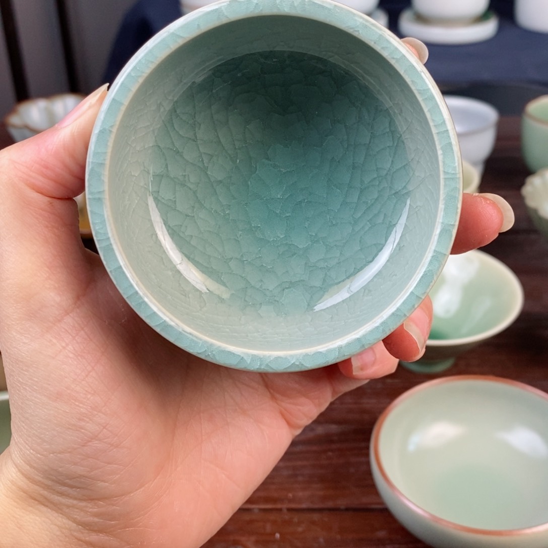 朱砂胎百极碎 禅定杯 开片 