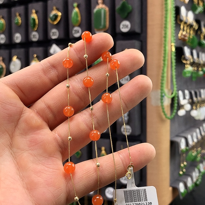 南红玛瑙颈饰18K金镶嵌