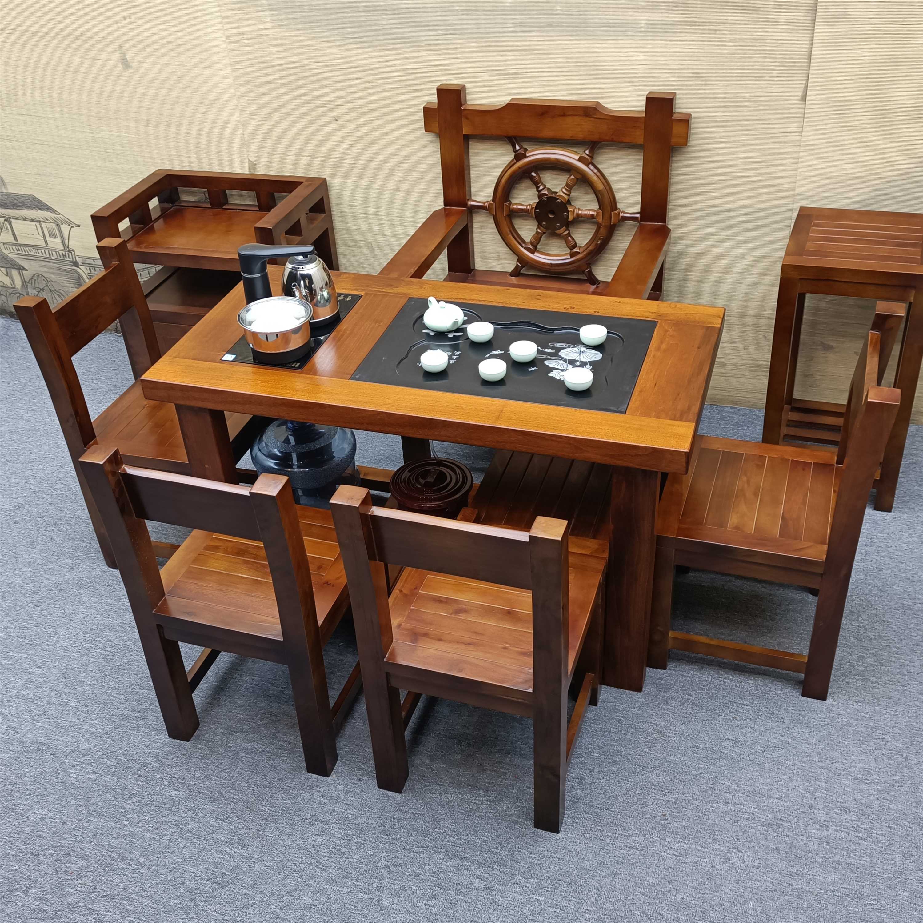 实木茶桌椅船木家用小茶台功夫泡茶几简约小户型阳台喝茶桌椅组合
