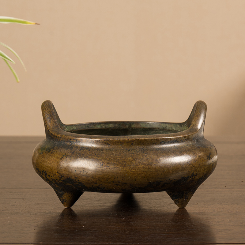 清代 铜冲耳三足香炉 古董艺术品