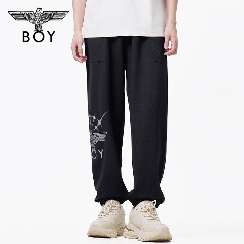 BOY25新款夏季男女同款印花黑色时尚休闲束脚长裤N15037