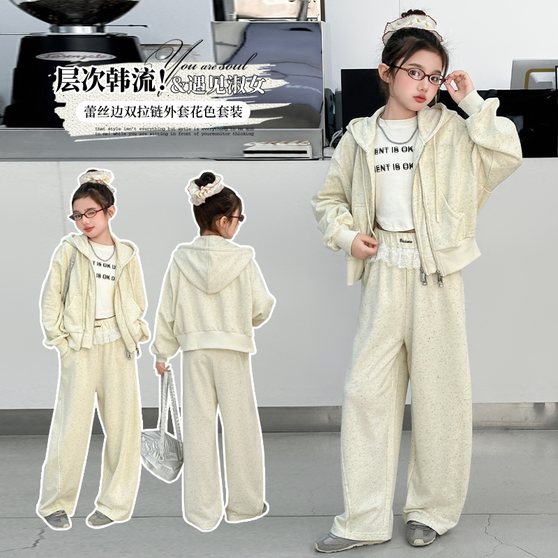 2025春季新款外套装女童中大童装休闲拉链带帽上衣运动卫衣实用潮