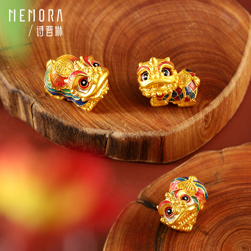 MEMORA/诗普琳×国潮醒狮黄金转运珠足金手链520送女友情人节礼物