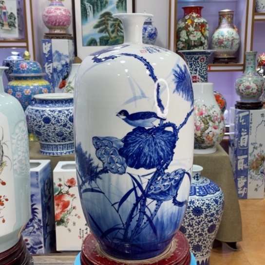 全手工釉下花鸟花瓶全手工釉下青花冬瓜瓶