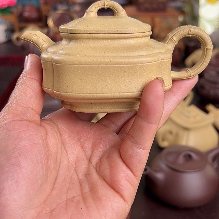 茶壶紫砂微瑕本绿四方竹鼓紫砂壶