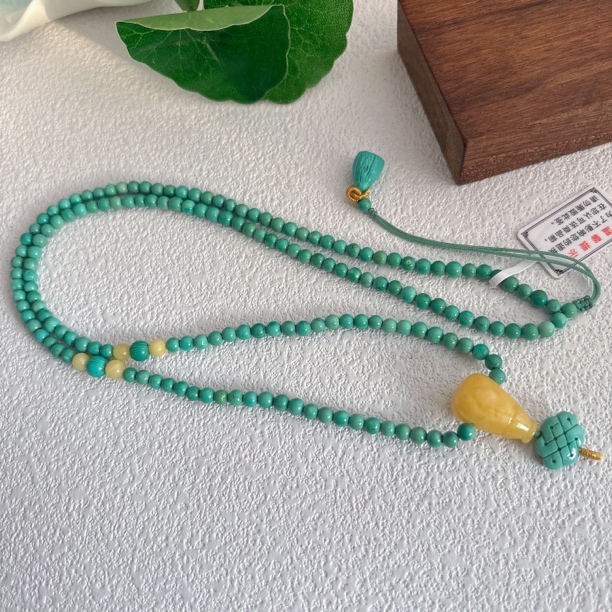 1380天然绿松石米珠抽拉半成品项链3.6mm左右