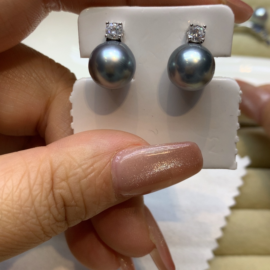 银S925镶嵌耳饰海水珍珠