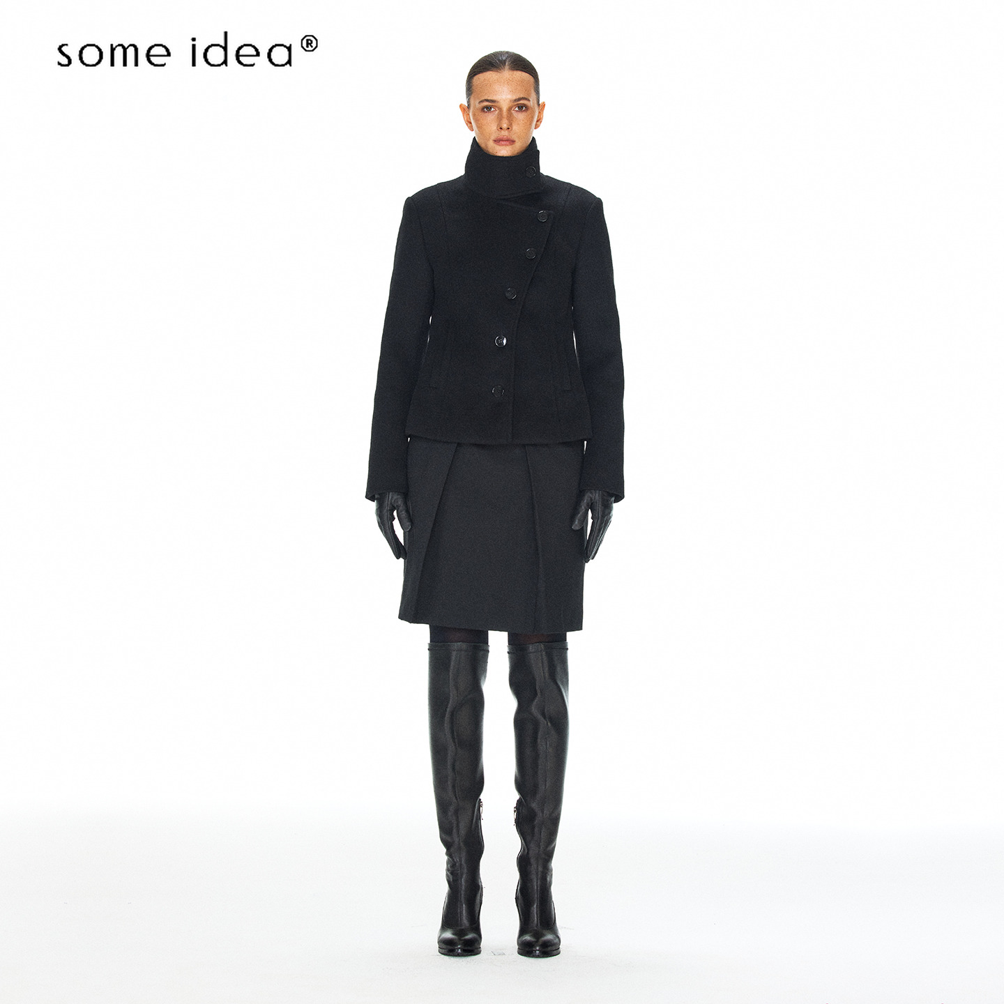 some idea 100羊毛手工立体裁剪收腰弧形门襟复古保暖毛呢外套