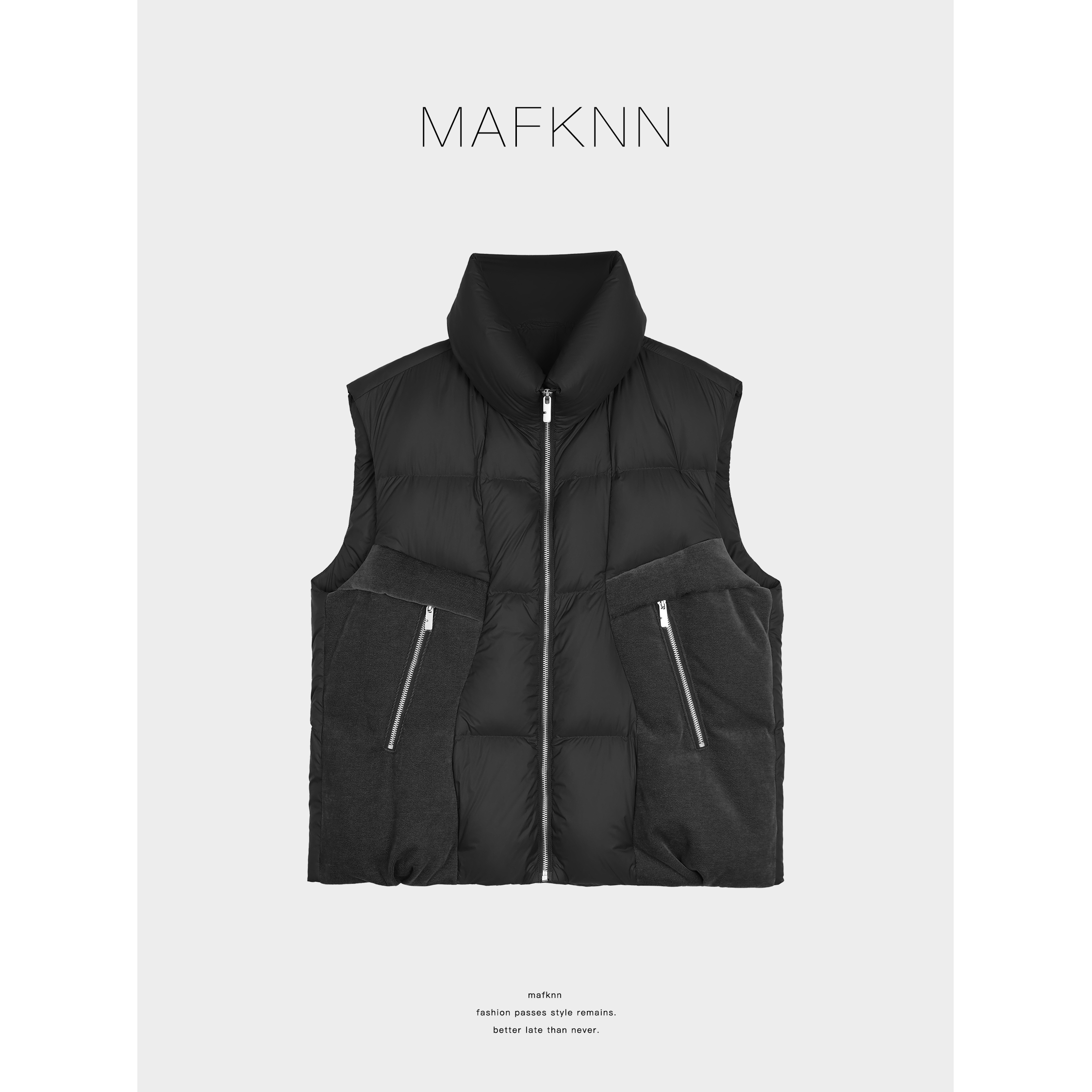 MAFKNN/玛肯时尚休闲简约纯色百搭拉链女士马甲MK13272